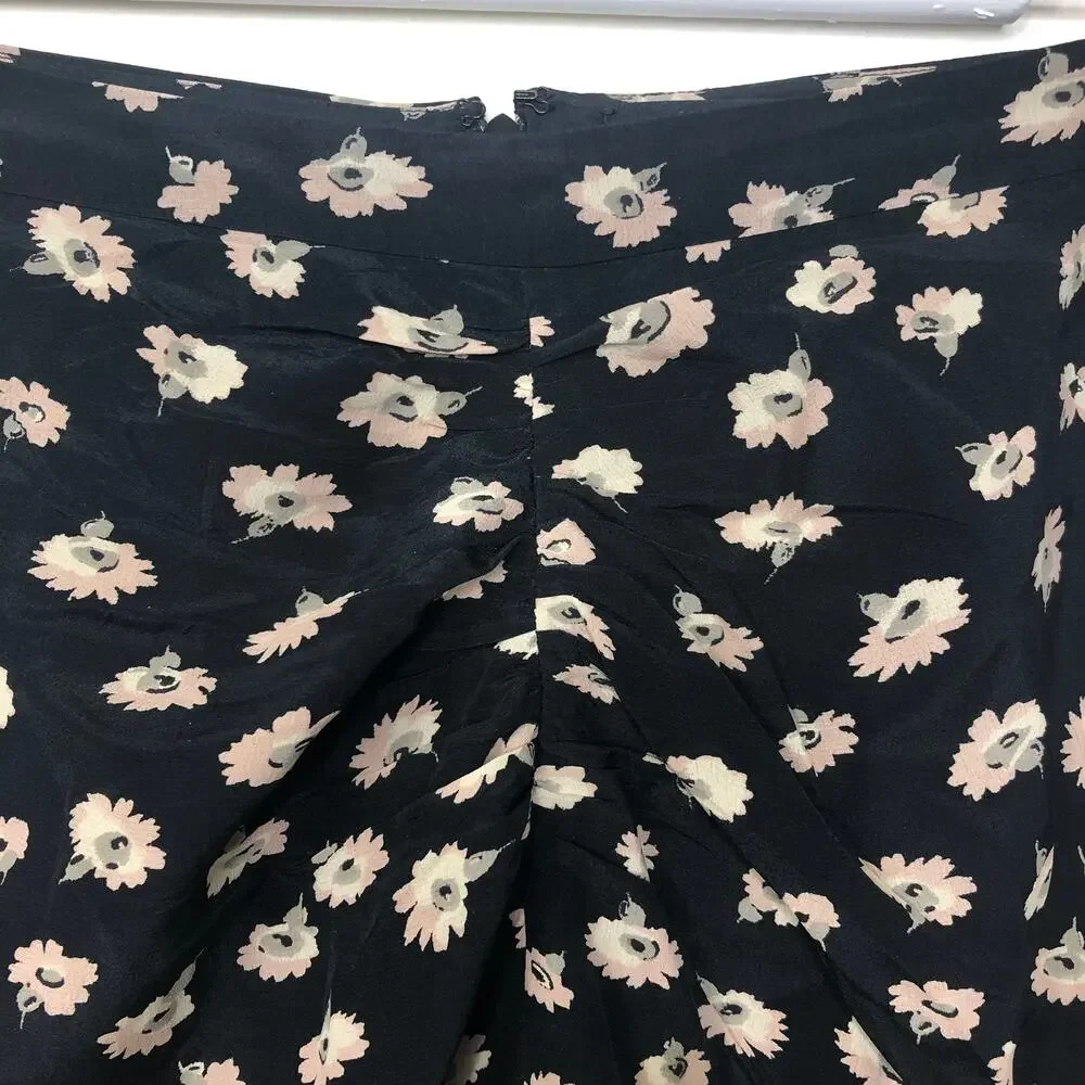 Madewell Silk Ruched Front 90's Skirt in Black Seattle Floral 2